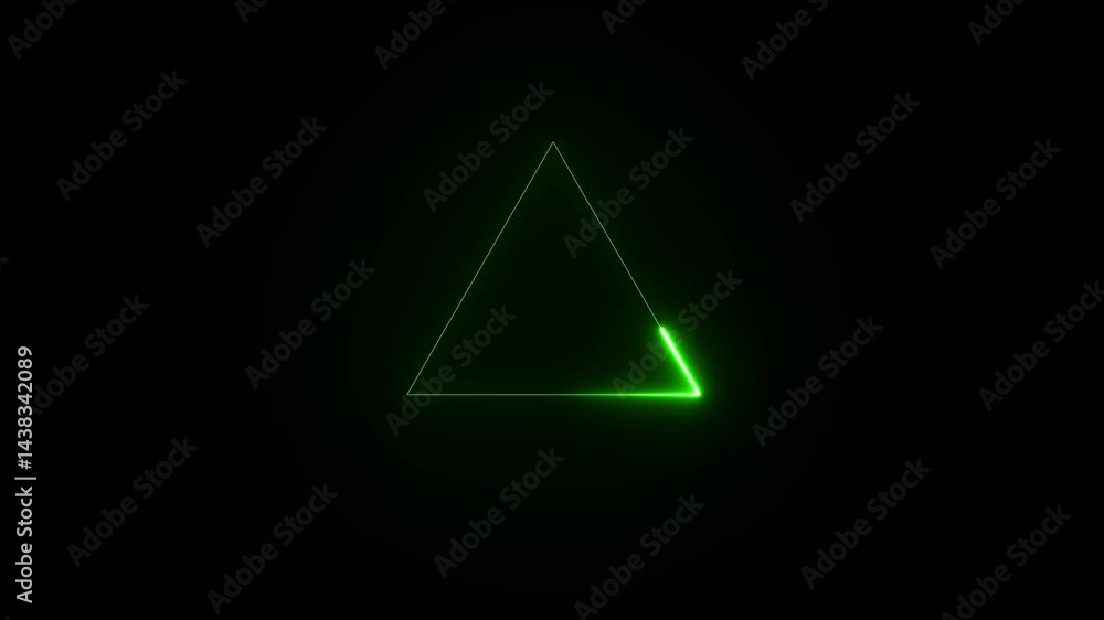 Poster triangle glowing line border, alpha channel, seamless loop neon triangle loading icon animation back