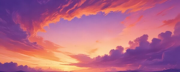 Fototapeta premium Swirling orange and purple watercolor, dreamy sunset sky effect , pastel, serene