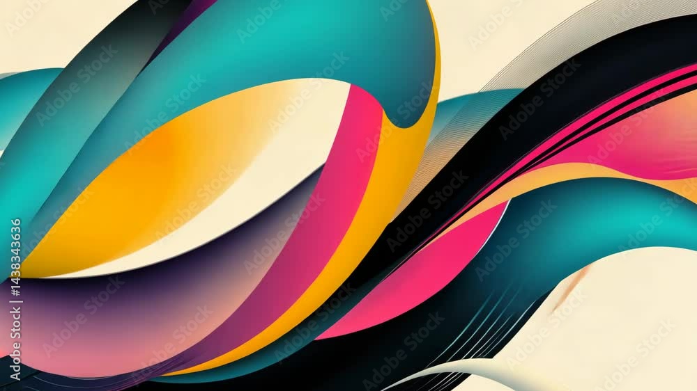 Poster dynamic abstract waves: surreal flow of colorful curves and vibrant movement