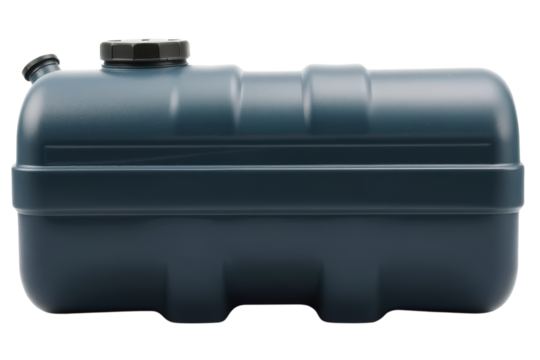 Durable plastic fuel tank with secure cap for storage isolated on a transparent background