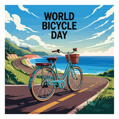 Fototapeta premium World Bicycle Day Observation poster Banner