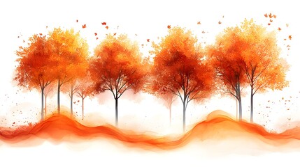 Golden maple trees in stylized autumn forest