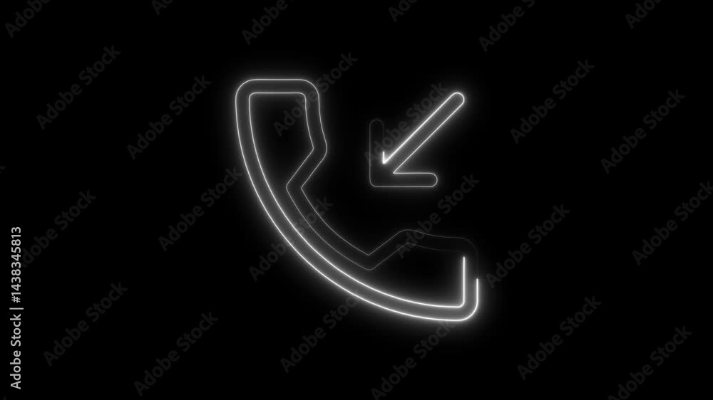Poster glowing incoming call icon animation with neon effect on black background