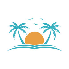Minimalistic Sunset Beach vector Artwork.