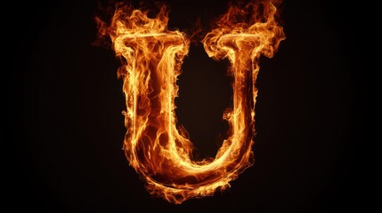 Fiery letter U against black background, abstract design