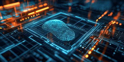 Close-up of fingerprint scanner in biometric access system, security technology.