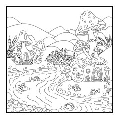 Obraz premium Mushroom House Coloring Pages For Kids