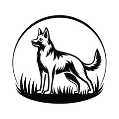 Elegant Black and White Silhouette of a Standing Dog Surrounded by Tall Grass