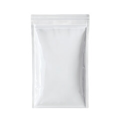 Clear empty resealable plastic bag with zipper closure, flexible food storage pouch, stand-up packaging for snacks, small items, or products, on transparent background