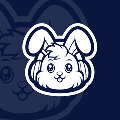 Cute bunny with headphone mascot esport logo cartoon