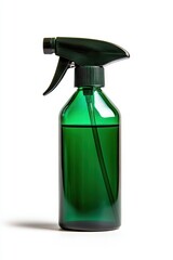 Green spray bottle filled with liquid