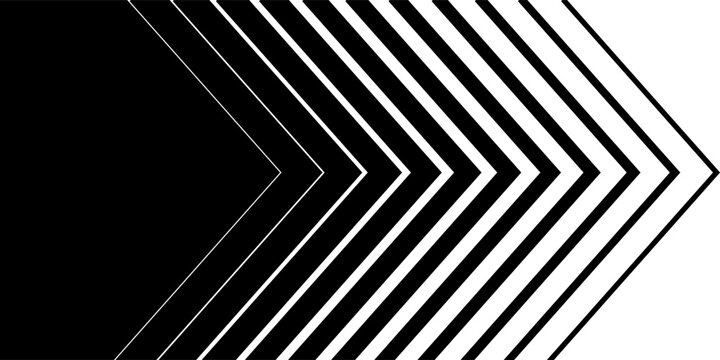 Acceleration black and white background with arrow pointing right, striped transition from thick to thin