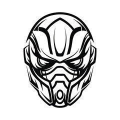 Abstract Cybernetic Warrior Head Logo, Black & White Mask Illustration, Minimalist Design