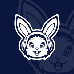 Angry bunny with headphone mascot esport logo character