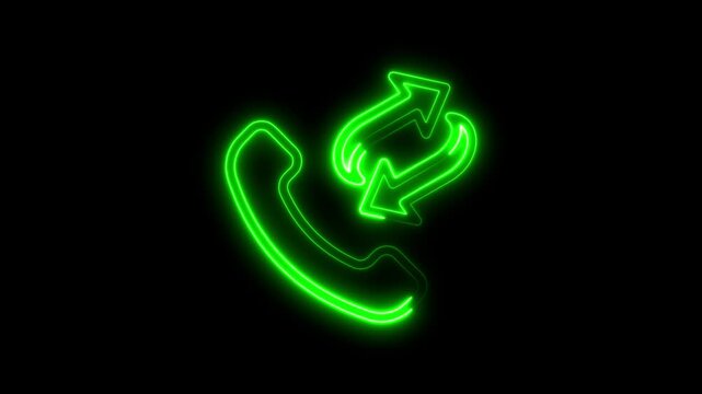 Green neon phone icon with arrows indicating callback on black background