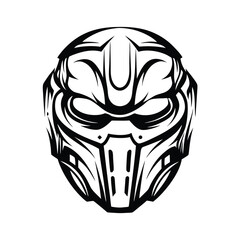 Abstract Warrior Mask, Helmet Illustration, Black and White, Tribal Style, Isolated