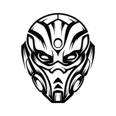 Stylized Cyberpunk Warrior Mask Design, Black and White, Detailed, Intricate, Clean Style