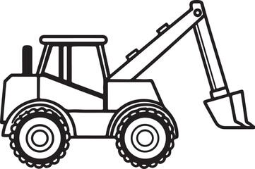 Naklejka premium telehandler machine line art, black outline, vector and illustration, coloring book page line art drawing
