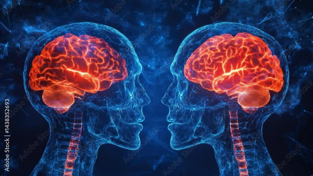 Poster Futuristic Neural Connections Representing Communication Between Two Human Minds with Colorful Brain Visualizations