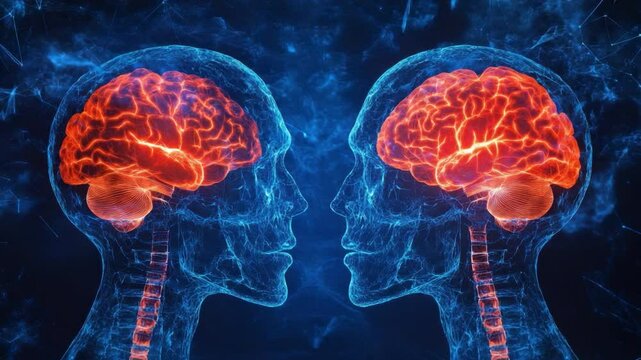 Futuristic Neural Connections Representing Communication Between Two Human Minds with Colorful Brain Visualizations