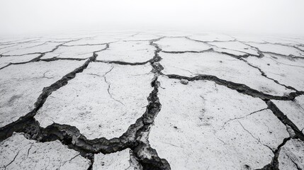 Monochromatic view of cracked, parched earth.
