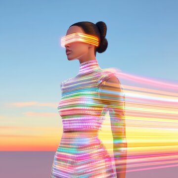 Virtual runway show featuring digital fashion futuristic environment gigapixel standard urban landscape high-tech concept