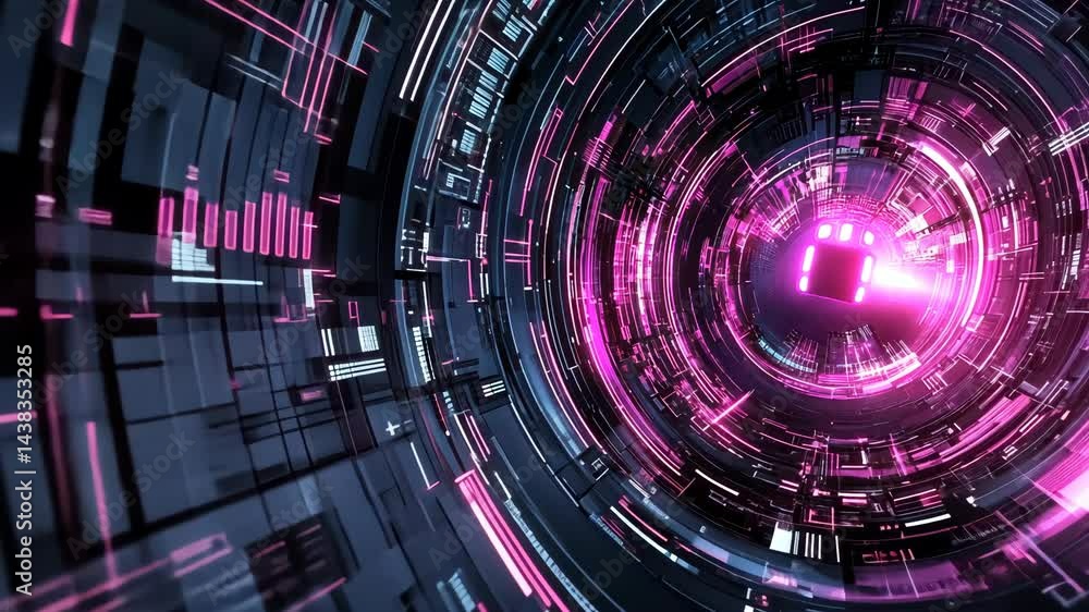 Aufkleber futuristic neon tunnel with dynamic lights and digital patterns