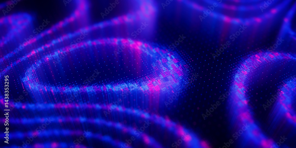 Poster Big Data clusters complex graph. Quantum computing patterns. Cyber space of AI technology neural connections. Futuristic graph. Digital information presentation. 