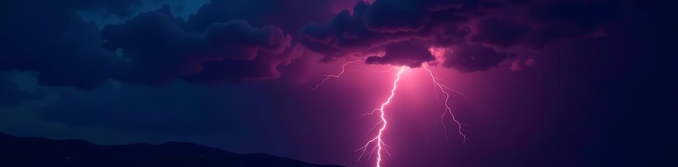 Dramatic flash of lightning against a dark stormy sky, danger, thunder, weather