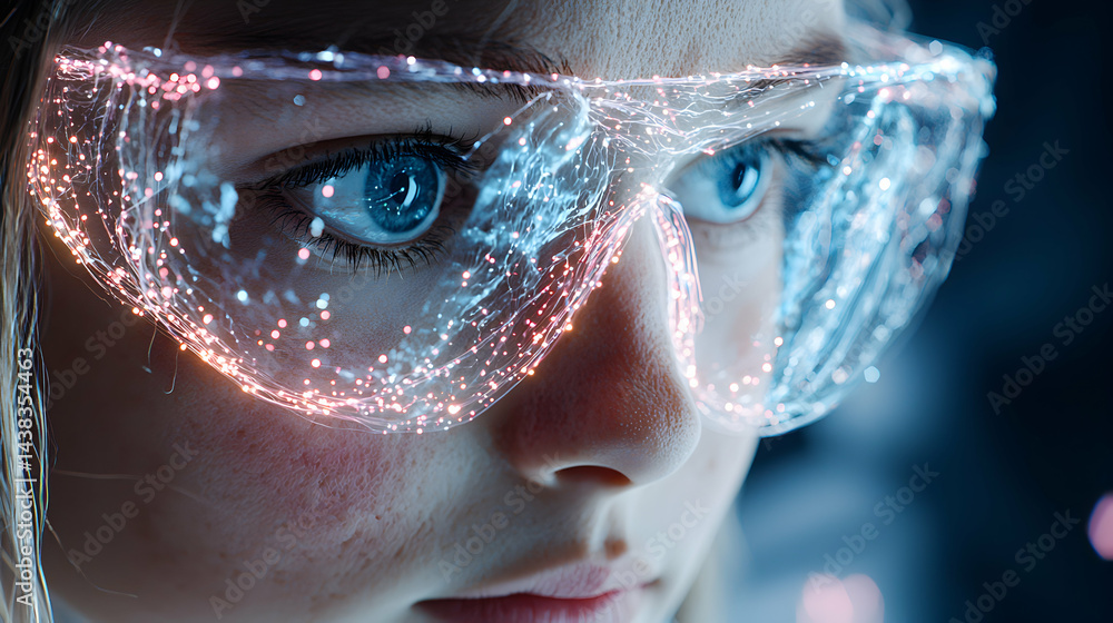Aufkleber a person wearing futuristic glasses with glowing light trails representing data visualization. this 