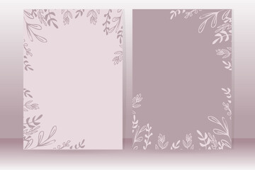 Minimalist botanical background hand-drawn leaves, floral frame design for invitations, wedding stationery, greeting cards, elegant nature-inspired decoration in soft pink pastel colors Copy space