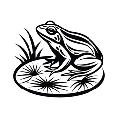 Elegant Silhouette of a Frog on Lily Pad, Monochrome Wild Animal Design Element