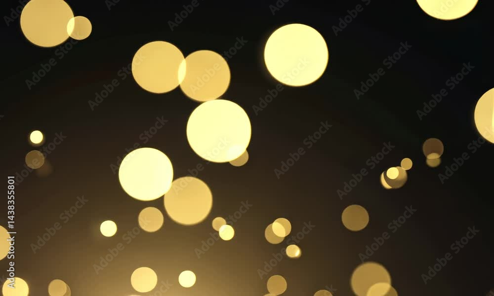 Poster gold bokeh lights bubbles moving from bottom to top. abstract background