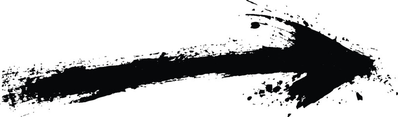Obraz premium A bold black arrow created with brush strokes transparent white background. Black arrow marker isolated with a hand-drawn effect on a white background. Arrow marker isolated mark hand draw 