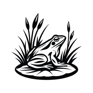 recommend clip art: Black Silhouette Frog on Lily Pad with Reeds, Nature Illustration, Minimalist Design