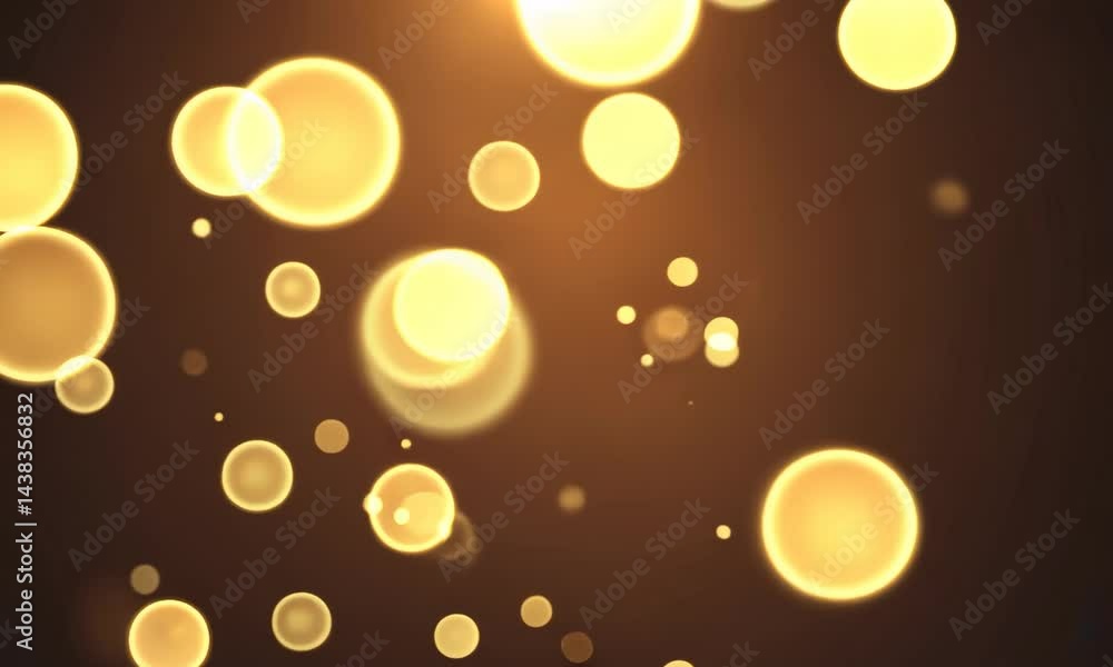 Poster gold bokeh lights bubbles moving from bottom to top. abstract background