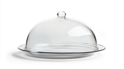 Obraz premium Clear acrylic serving cloche floating over plate on white background.
