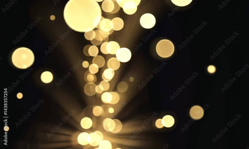 Poster gold bokeh lights bubbles moving from bottom to top. abstract background