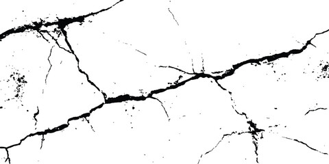 Fototapeta premium Black and white cracks illustration transparent white background. Black cracks on a white background. Cracks texture for design. Abstract illustration texture of cracks, chips
