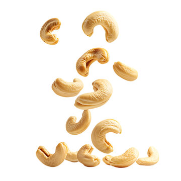 Cashews with half slice falling and floating milk splash