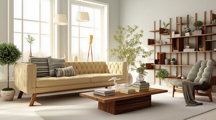 Bright and modern living room interior design.