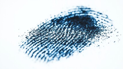 Close-up of a fingerprint in fingerprint powder on white background.