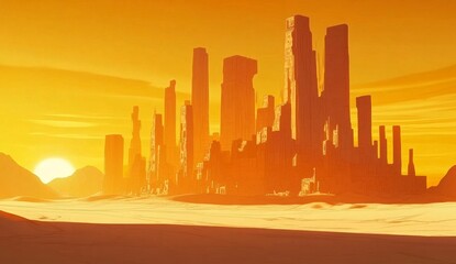 Obraz premium Sun-drenched, ruined city in a desert landscape