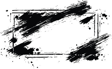 Vector black square grunge frame on a transparent background. 