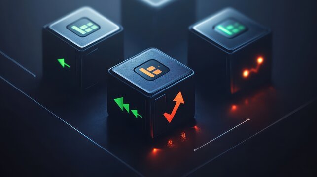 Close-up view of glowing cubic data blocks.