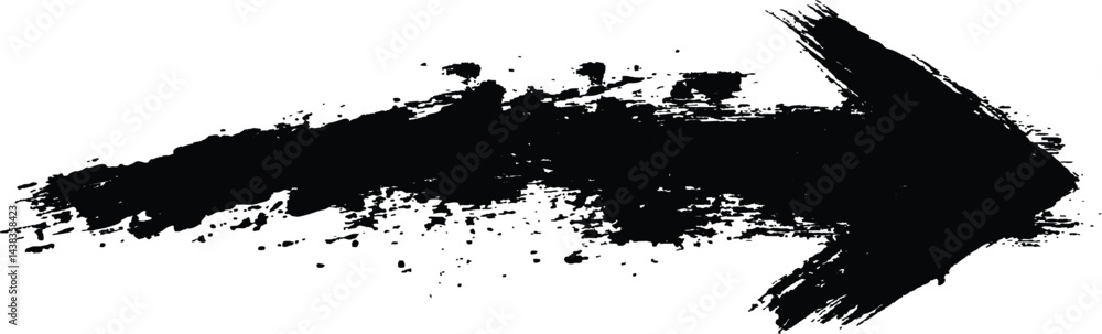 Poster A bold black arrow created with brush strokes 
transparent white background. Black arrow marker isolated with a hand-drawn effect on a white background. Arrow marker isolated mark hand draw

