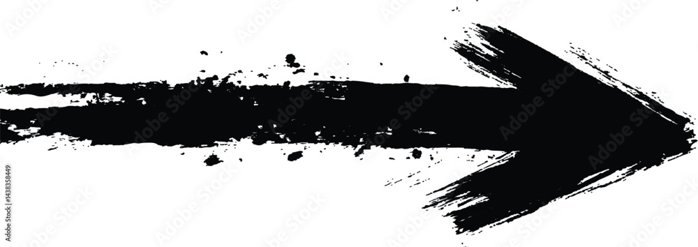 Poster A bold black arrow created with brush strokes 
transparent white background. Black arrow marker isolated with a hand-drawn effect on a white background. Arrow marker isolated mark hand draw
