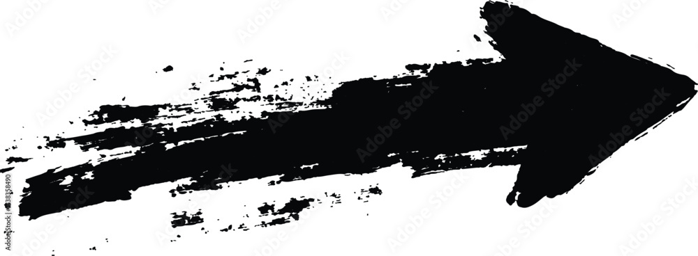 Aufkleber a bold black arrow created with brush strokes transparent white background. black arrow marker isola