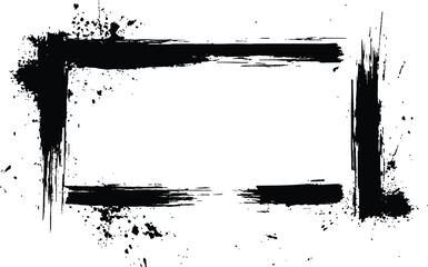 Vector black square grunge frame on a transparent background. 