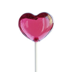 Heart-Shaped Lollipop in Pink Color on a White Stick, Perfect for Valentine's Day or Sweet Treats on transparent background